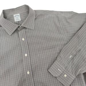 Brooks Brothers 346 Plaid Slim Fit Button Up 17-2/3 Gray Red Men's